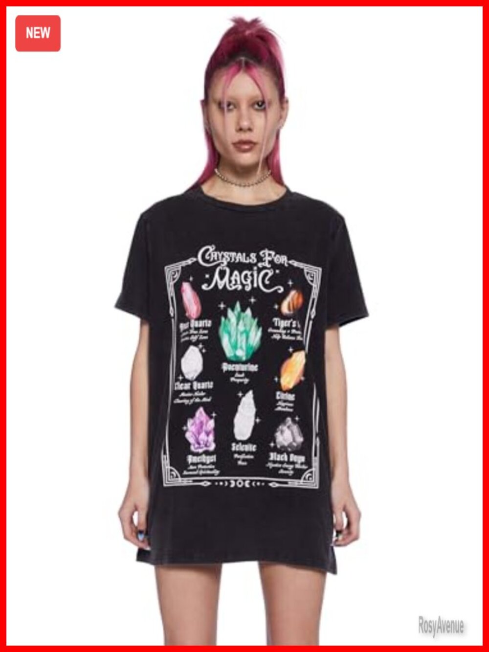Oversized Washed Crystal Graphic Tee Loose Fit Crew Neck Casual